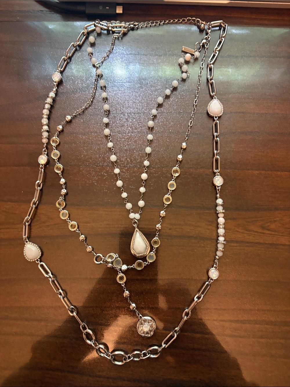 White House Black Market Rose Gold and White Multi-Strand Pendant Necklace